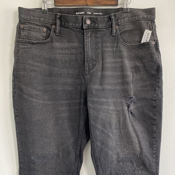 Old Navy Jeans Men's 38x32 Black Athletic Taper Stretch Distressed Denim NEW